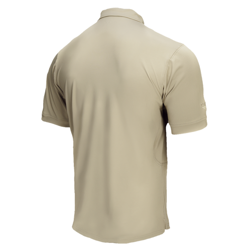 The Condor Short Sleeve Dri-Flex Tactical Polo is shown from the back in beige, featuring a collar and a solid design with no visible logos or patterns.