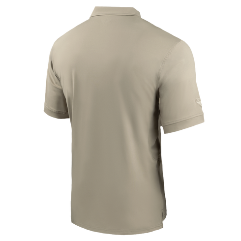 The Condor Short Sleeve Dri-Flex Tactical Polo is shown from the back in beige, featuring a collar and a solid design with no visible logos or patterns.