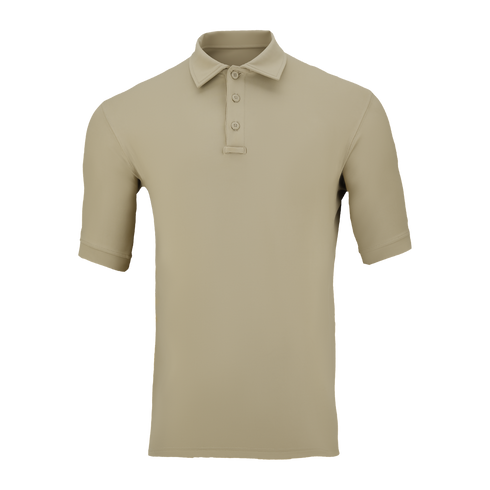 The Condor Short Sleeve Dri-Flex Tactical Polo in Silver Tan features a collar and three-button placket, displayed on a white background.