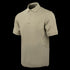 The Condor Short Sleeve Dri-Flex Tactical Polo is a khaki shirt featuring a three-button placket, short sleeves, and a small side pocket, shown against a white background.