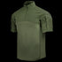 Condor Short Sleeve Combat Shirt Gen II in Olive Drab with a quarter-zip front, high collar, and zippered shoulder pockets is shown on a plain background.