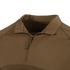 Close-up of the Condor Short Sleeve Combat Shirt Gen II, a lightweight brown tactical shirt featuring a quarter-zip front and stand-up collar.