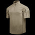 The Condor Short Sleeve Combat Shirt Gen II, shown in tan on a white background, features a quarter-zip front, high collar, and dual sleeve pockets.