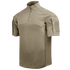 The Condor Short Sleeve Combat Shirt Gen II, shown in tan on a white background, features a quarter-zip front, high collar, and dual sleeve pockets.