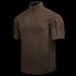 Condor Short Sleeve Combat Shirt Gen II in brown, featuring a quarter-zip front, high collar, and zippered sleeve pockets, is displayed against a plain white background.