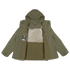 Condor Aegis Waterproof Parka in olive green, shown open with a light brown lining, chest tag, and multiple stitched panels, displayed on a plain white background.