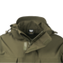 Close-up of the Condor Aegis Waterproof Parka in olive green, featuring a hood, zippers, Velcro closures, and a Condor brand label inside the collar.
