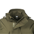 Close-up of the Condor Aegis Waterproof Parka in olive green, featuring a hood, zippers, Velcro closures, and a Condor brand label inside the collar.