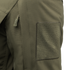 Close-up of an olive green Aegis Waterproof Parka pocket featuring a zipper pull labeled Condor and a large rectangular Velcro patch.