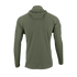 Back view of the Condor Trident Sun Shirt in olive green, featuring long sleeves and a hood, shown with a plain design on a white background.
