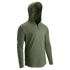 The Condor Trident Sun Shirt is an olive green, long-sleeve hooded pullover with a quarter zip and no visible logos or patterns, shown on a plain white background.