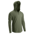 The Condor Trident Sun Shirt is an olive green, long-sleeve hooded pullover with a quarter zip and no visible logos or patterns, shown on a plain white background.