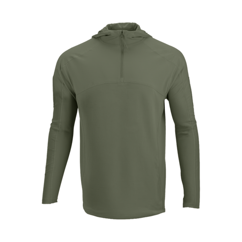 The Condor Trident Sun Shirt in olive green features long sleeves and a quarter-zip front, shown against a plain white background.