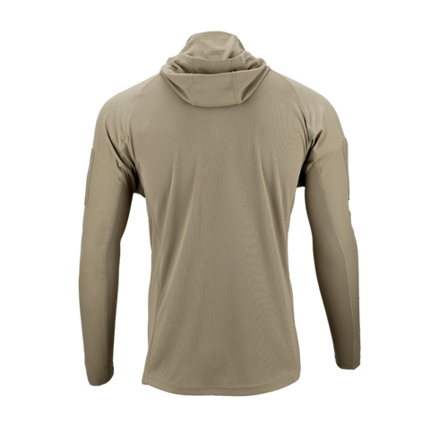 The Condor Trident Sun Shirt, a tan long-sleeve hooded top, is shown from the back against a plain white background.