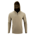 The Condor Trident Sun Shirt is a tan, long-sleeve hooded pullover with a quarter zipper, shown on a plain white background.