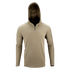 The Condor Trident Sun Shirt is a beige long-sleeve hooded pullover with a quarter-zip neckline, shown on a plain white background.
