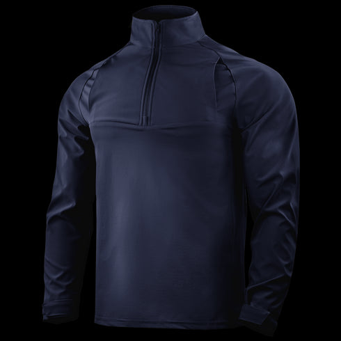 The Condor Patrol Quarter Zip Softshell Gen II is a navy blue, long-sleeve athletic pullover with a quarter-zip collar, perfect for EDC, shown on an invisible mannequin.