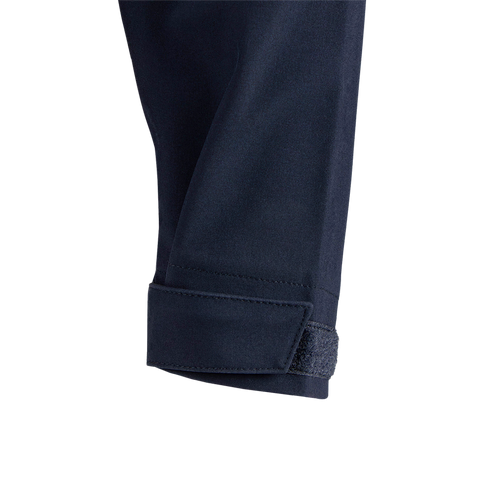 Close-up of the Condor Patrol Quarter Zip Softshell Gen II in navy blue, showing a hook-and-loop fastener strap near the cuff—perfect for bushcraft or military use—on a white background.