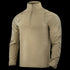 The Condor Patrol Quarter Zip Softshell Gen II is a khaki long-sleeve pullover with a high collar and quarter-zip front, ideal for shooting range or law enforcement use, shown on a plain background.