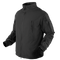 A black tactical jacket with multiple zippered pockets, adjustable cuffs, and a high collar, displayed on a plain light background.
