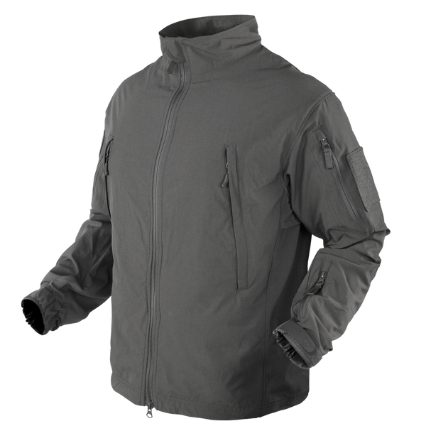 The Condor Vapor Ripstop Windbreaker in gray features long sleeves, a front zipper, zippered chest and arm pockets, and adjustable cuffs—perfect for law enforcement or first responders—shown on a plain background.