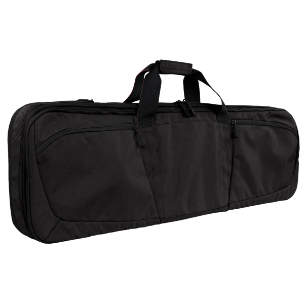 The Condor 36" Javelin Rifle Case in black features a zippered main compartment, two exterior pockets, and dual top handles. Photographed against a plain white background. On SALE.
