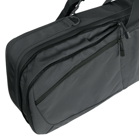 The Condor 36" Javelin Rifle Case, a black rectangular bag with multiple zippered compartments and two carrying handles, is shown on a white background.
