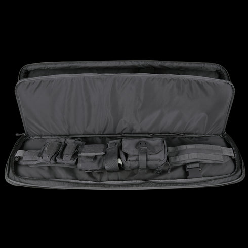 The Condor 36 Javelin Rifle Case is open, showing its multiple compartments and pouches for gear—ideal for law enforcement or first responders.