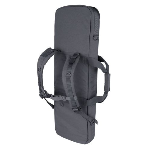 The Condor 36" Javelin Rifle Case, shown here in dark gray with padded construction and backpack straps, features a rectangular design and is photographed against a plain white background.