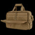 The Condor Elite Metropolis Briefcase by Condor is a tan tactical bag featuring multiple zippered compartments and sturdy carrying handles, shown with its front pocket open—perfect for law enforcement or first responder gear.