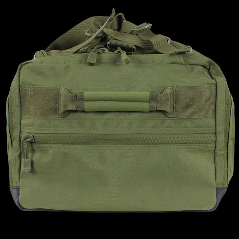 The Condor Centurion Duffle Bag 46L features a zippered front pocket, sturdy handle, and adjustable shoulder strap—ideal for military or law enforcement professionals.