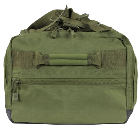 The Condor Centurion Duffle Bag 46L features a zippered front pocket, sturdy handle, and adjustable shoulder strap—ideal for military or law enforcement professionals.