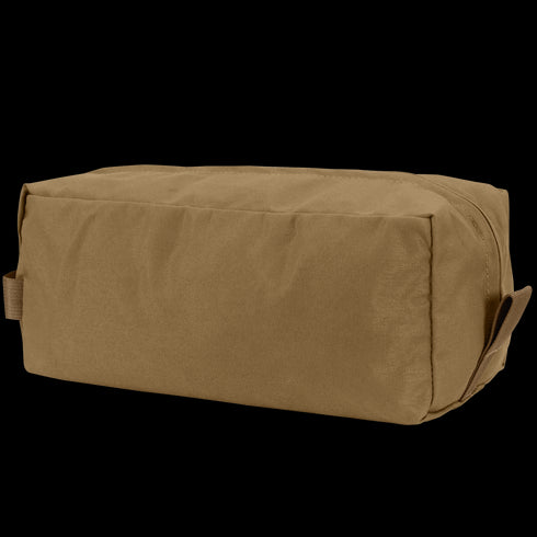 The Condor Kit Bag is a rectangular, tan fabric pouch with a zipper and side handle—perfect for bushcraft adventures—shown against a white background.