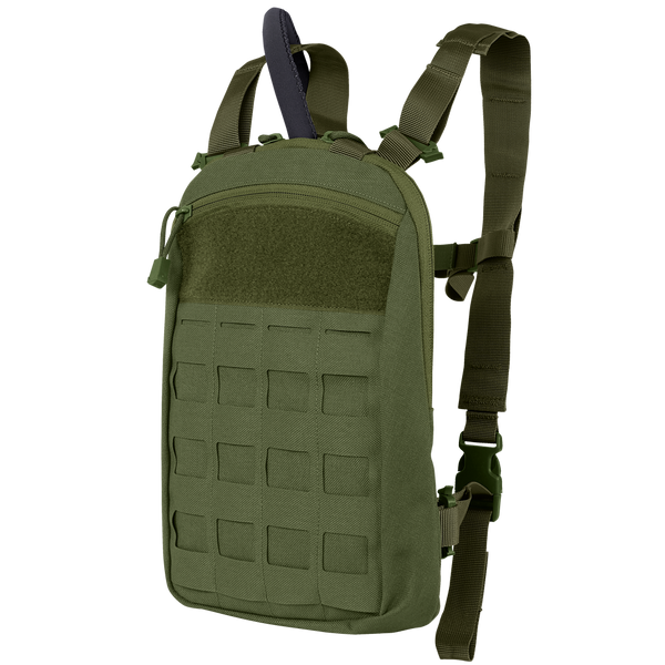 The Condor LCS Tidepool Hydration Carrier in Olive Drab features grid-like front paneling, adjustable shoulder straps, and a top zipper closure.