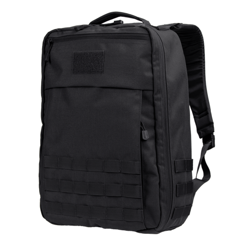 The Condor Prime Pack 21L is a black tactical backpack featuring a top handle, front pouch, MOLLE webbing, and padded shoulder straps, displayed on a plain white background.