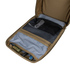 The Condor Prime Pack 21L in tan is shown open, revealing a mesh zippered pocket with coiled cables and another compartment holding small gear.