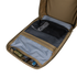 The Condor Prime Pack 21L in tan is open to reveal well-organized compartments, featuring a mesh zippered pocket, a smaller fabric pocket, and various small items neatly stored in each section.