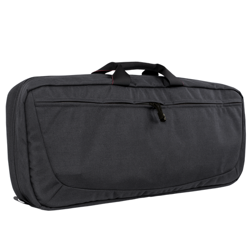 The Condor 27 Dispatch Take Down Case is a black rectangular bag with a top handle, zippered front pocket, and red-stitched accents—ideal for EDC or organizing essentials at the range.