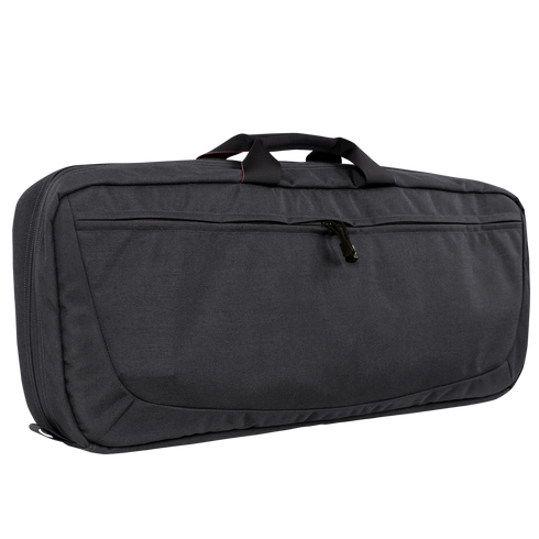 The Condor 27 Dispatch Take Down Case is a black rectangular bag with a top handle, zippered front pocket, and red-stitched accents—ideal for EDC or organizing essentials at the range.