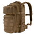 The Condor Compact Assault Backpack Gen II 24L, in tan, features multiple zippered compartments, MOLLE webbing, adjustable shoulder straps, and side buckle closures—ideal for EDC or bushcraft enthusiasts.