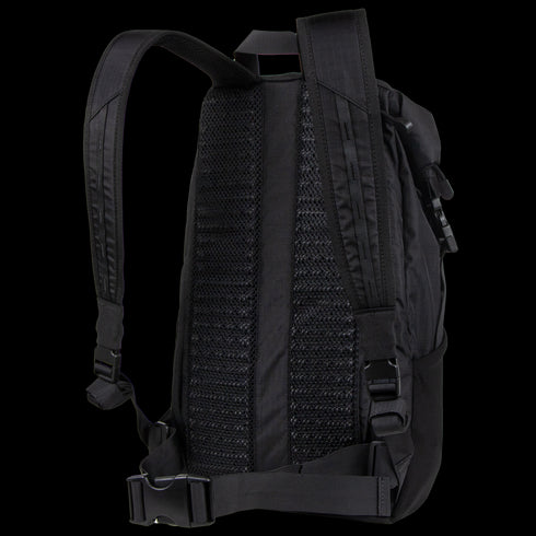 The Condor Aero Roll-Top Backpack 25L is shown from the back, highlighting padded shoulder straps, a ventilated mesh back panel, and an adjustable waist belt—perfect for first responders or law enforcement use.