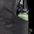 Close-up of a Condor Aero Roll-Top Backpack 25L in black, featuring military-inspired design, with a green reusable water bottle in the side mesh pocket.