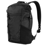 The Condor Aero Roll-Top Backpack 25L is a black pack featuring a top handle, zippered front and side pockets, and padded shoulder straps—perfect for law enforcement or first responders.