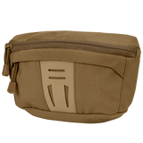 The Condor Draw Down Waist Pack Gen III is a tan tactical zippered pouch with a front pocket and decorative slits, crafted from durable fabric—perfect for first responders or daily use.