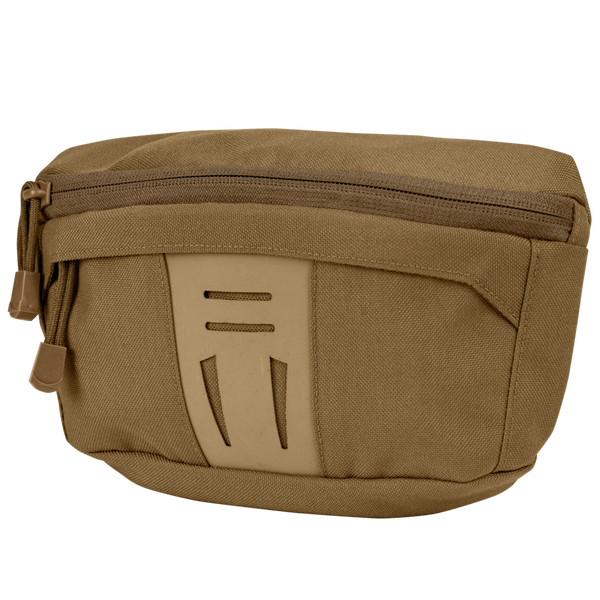 The Condor Draw Down Waist Pack Gen III is a tan tactical zippered pouch with a front pocket and decorative slits, crafted from durable fabric—perfect for first responders or daily use.