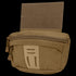 The Condor Draw Down Waist Pack Gen III is a tan tactical pouch with a zippered main compartment, front pocket, and Velcro back panel—ideal for first responders and law enforcement professionals.