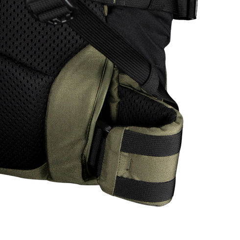Close-up of the Condor Nomad Backpack 25L strap showing olive green padding and black webbing against a white background.