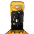 The Condor Nomad Backpack 25L in yellow showcases organized compartments holding EDC essentials—electronics, cables, multitool, flashlight, and gear—for first responders or range trips.