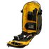 The Condor Nomad Backpack 25L is shown fully unzipped, its yellow interior revealing organized compartments with tools, gear, pouches, and an American flag patch.