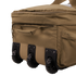 A close-up of the Condor Haul 37 Rolling Duffle in khaki, featuring three black wheels and several zippered compartments.